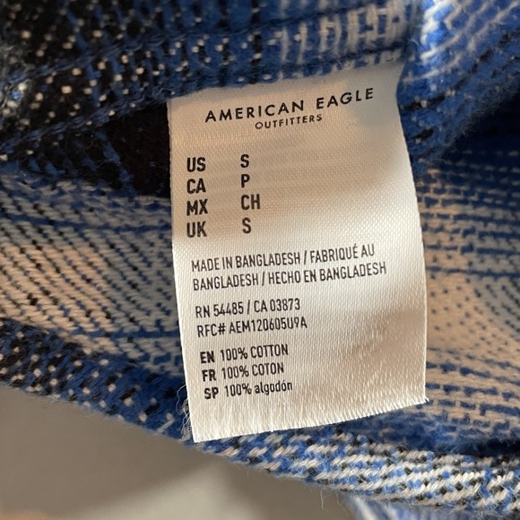 American Eagle Men's Blue & Black Plaid Flannel Shirt - Size Small Classic Fit - Picture 5 of 7